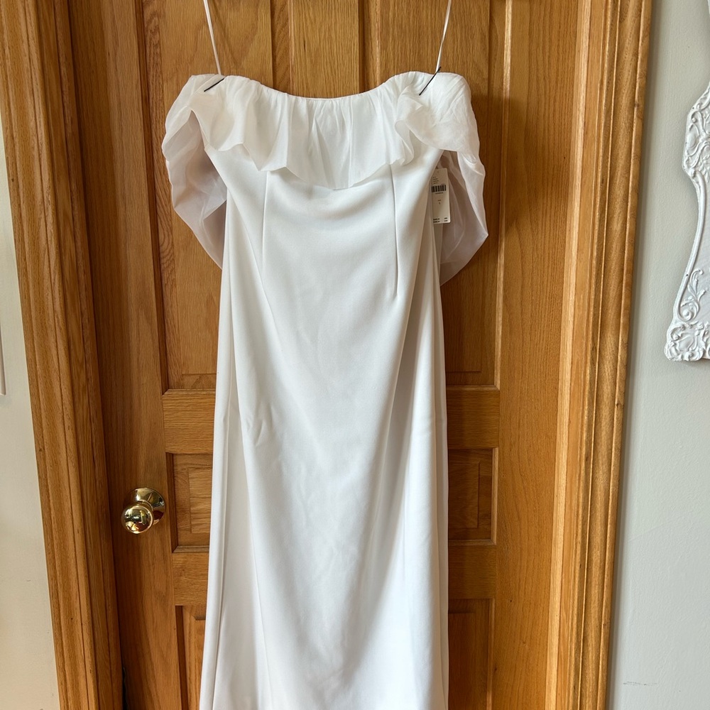 BHLDN Strapless White Ruffle Neck Gown